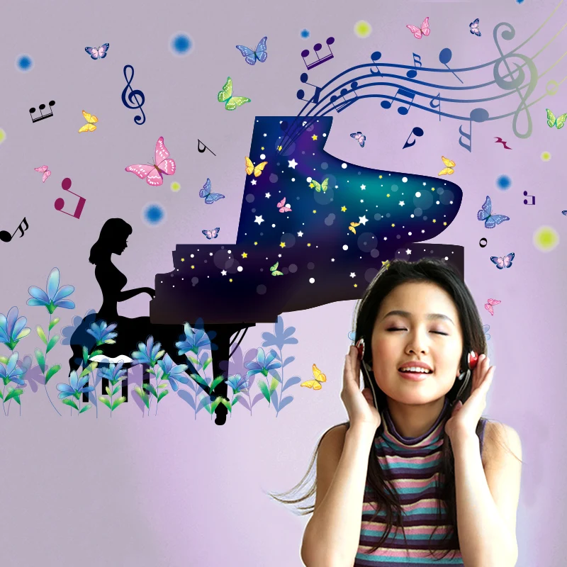 [shijuekongjian] za Klavir Dekle Stenske Nalepke DIY Vijolične barve Cvetja Cvet, Stene Decals je za Hišo Otroci Soba, Otroška Soba Dekoracijo