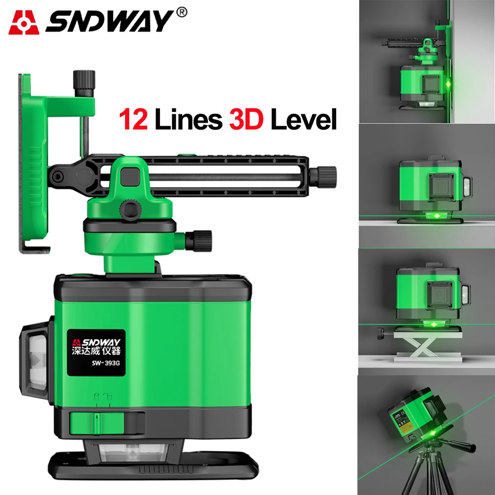 SNDWAY 3D 12 Linij 360 Zeleni Laser Izravnavanje Self-izravnavanje Ravni Naprave Iz Orodja Gradnje Preklopite na Daljavo Križ Linije