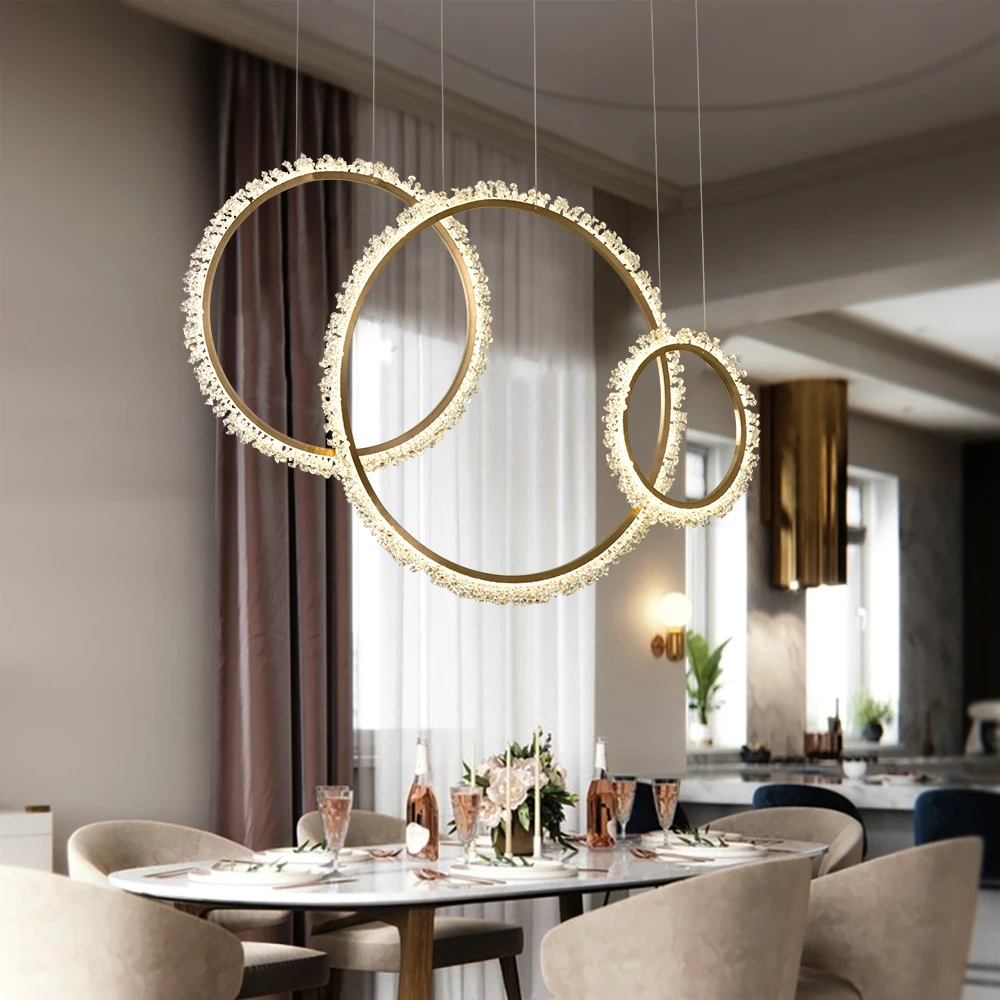 Sodobni led lestenec za jedilnico design ring crystal svetilke zlato doma dekor visi svetlobna telesa razkošje svetlobe cristal