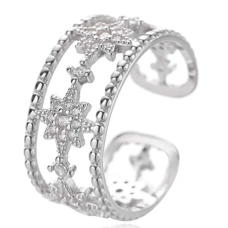 Sodrov S925 sterling srebro nišo design dvojno šest opozoril star odprt obroč ženski enostavno votlo star prstan