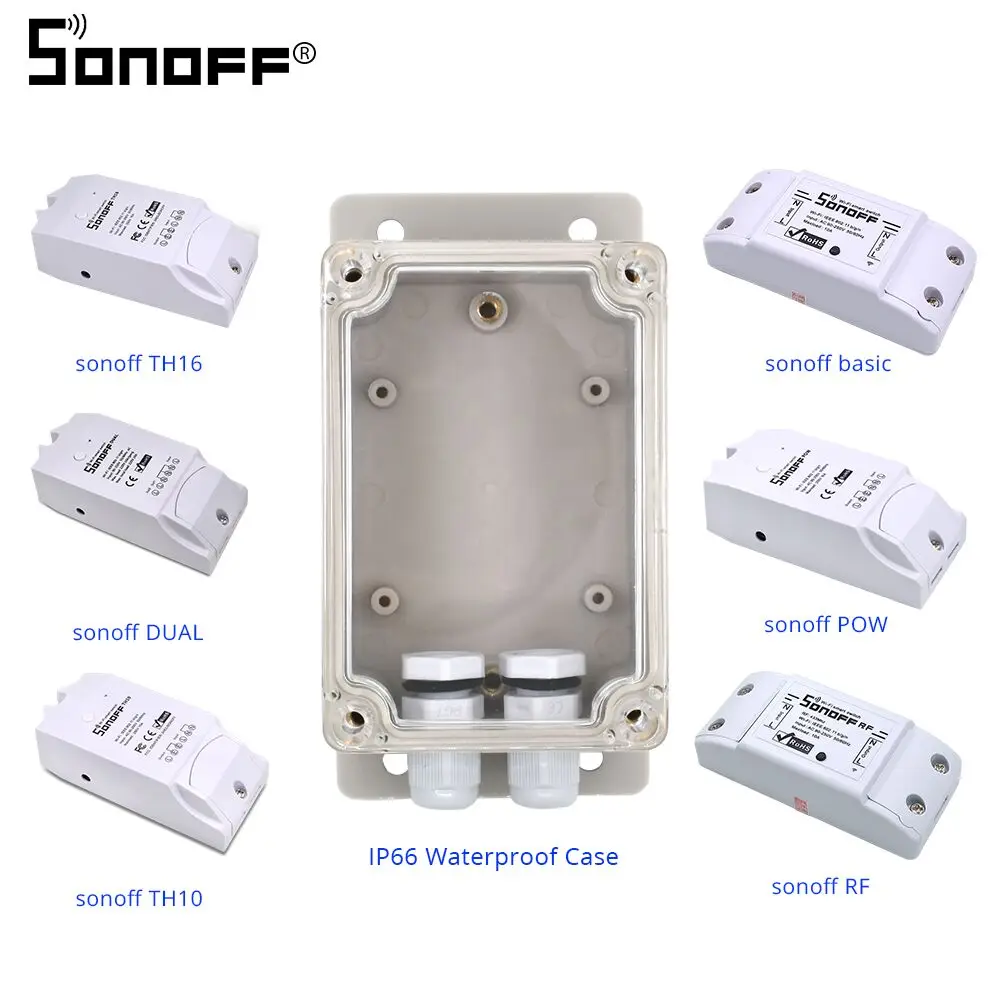 SONOFF Osnovne RF TH16 TH10 POW Dvojno WiFi Stikalo Ip66 Nepremočljiv Pokrov Primeru dozi vodoodporna za Pametni Dom, Avtomatizacija