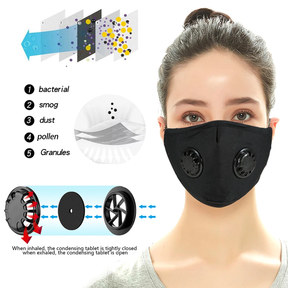 Tcare Dvojni Ventil Bombaž Masko Respirator Stroj Za Večkratno Uporabo Usta Proti Prahu Windproof Za Nego Obraza, Maska Oglje Filter