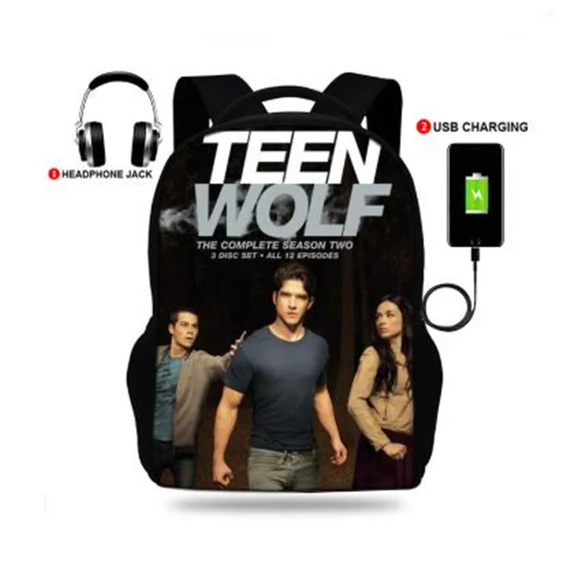 Teen Wolf Tiskanja Nahrbtniki Fantje/Dekleta Šolske Torbe za Prenosni računalnik Najstniških Prenosni USB Charge Mochila