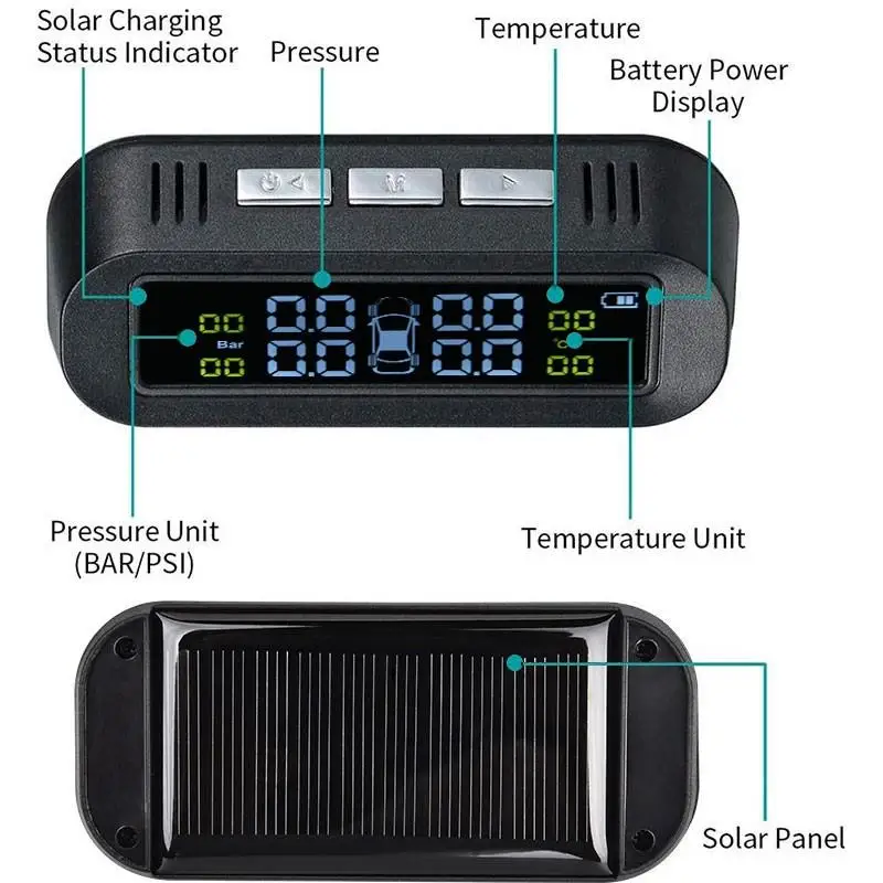 Tpms Senzor Sončne TPMS sistemi tlaka v pnevmatikah monitor sistem, Zaslon Inteligentni Temperature Opozorilo Goriva Shranite s 4 Senzor