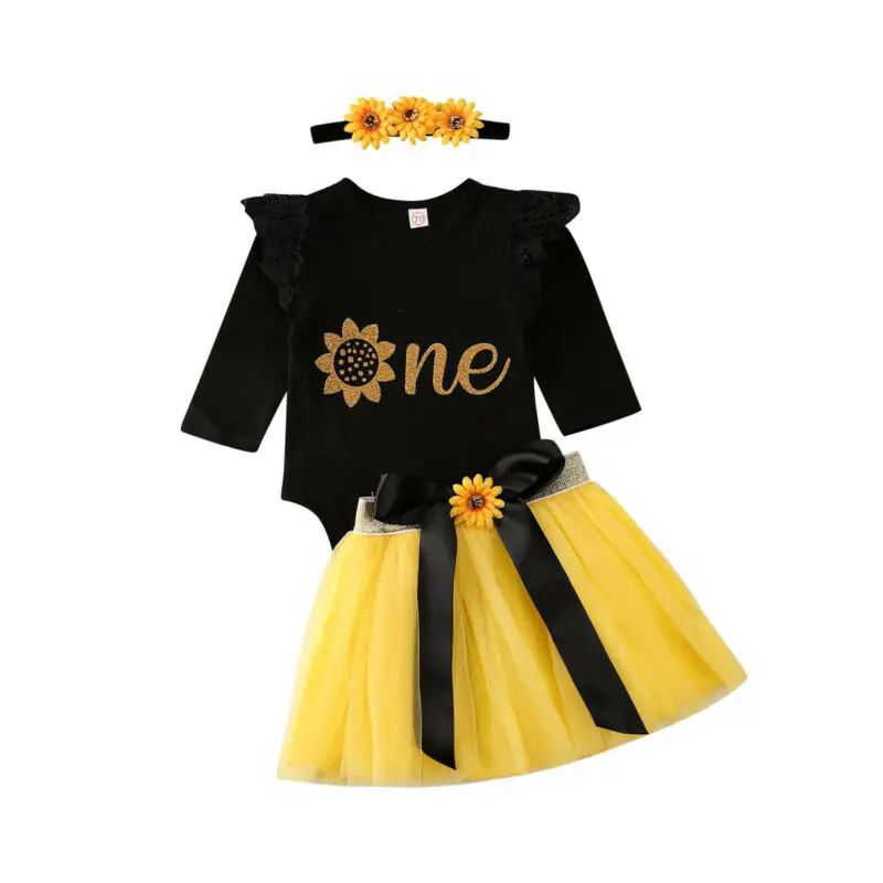 UK 3PCS Baby Girl Obleke 1. Rojstni dan Obleke Stranka Cvetje Romper Tutu Til Obleka Komplet 0-18 mesecev