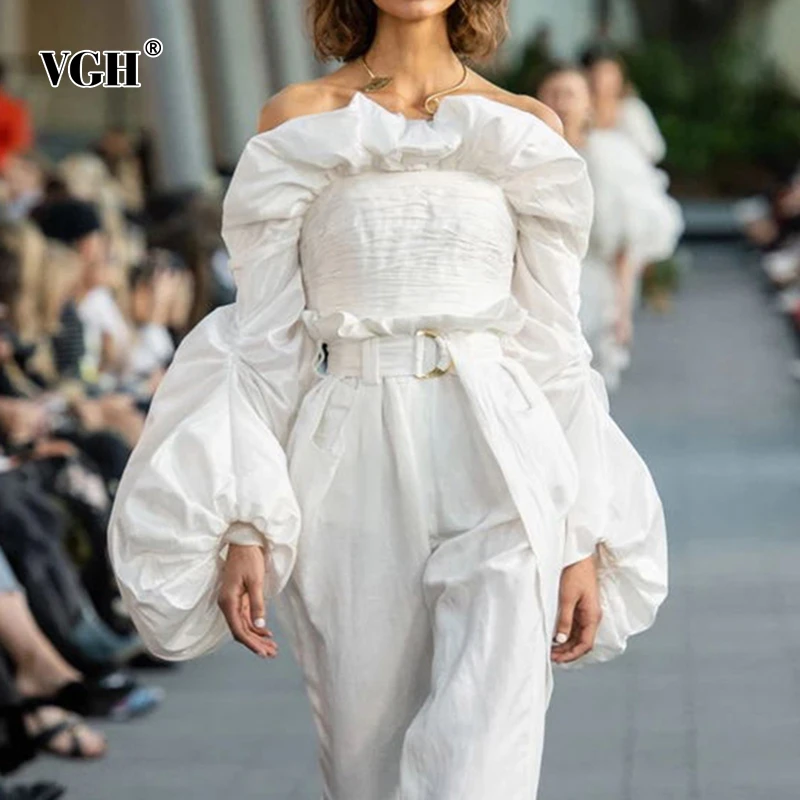 VGH Elegantno Ruffles Bluze Ženska Poševnica Vratu Luč Dolg Rokav Slim Kratke Majice Za Ženskih Modnih Oblačil 2020 Poletje Tide