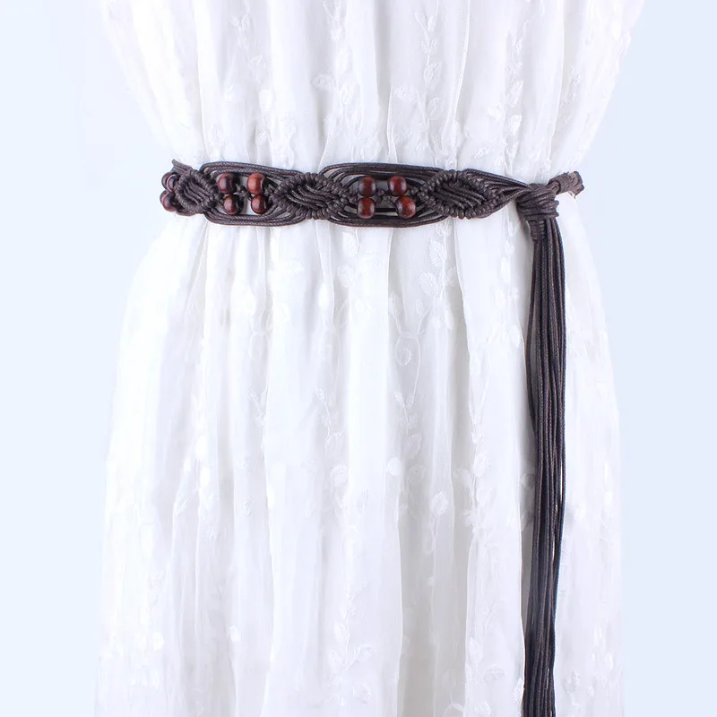 Vintage pasu ženske okrašena tassel pleteni Bohemia votla dolgo pas vrv za obleke, ženski vozel ženske ceinture femme verige