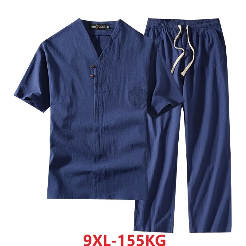 Visoka kakovost Poletje velikosti 7XL 8XL 9XL svoboden T-shirt Kratek Rokav in hlače za Moške oversize perilo Tees vintage proti-vrat kaki