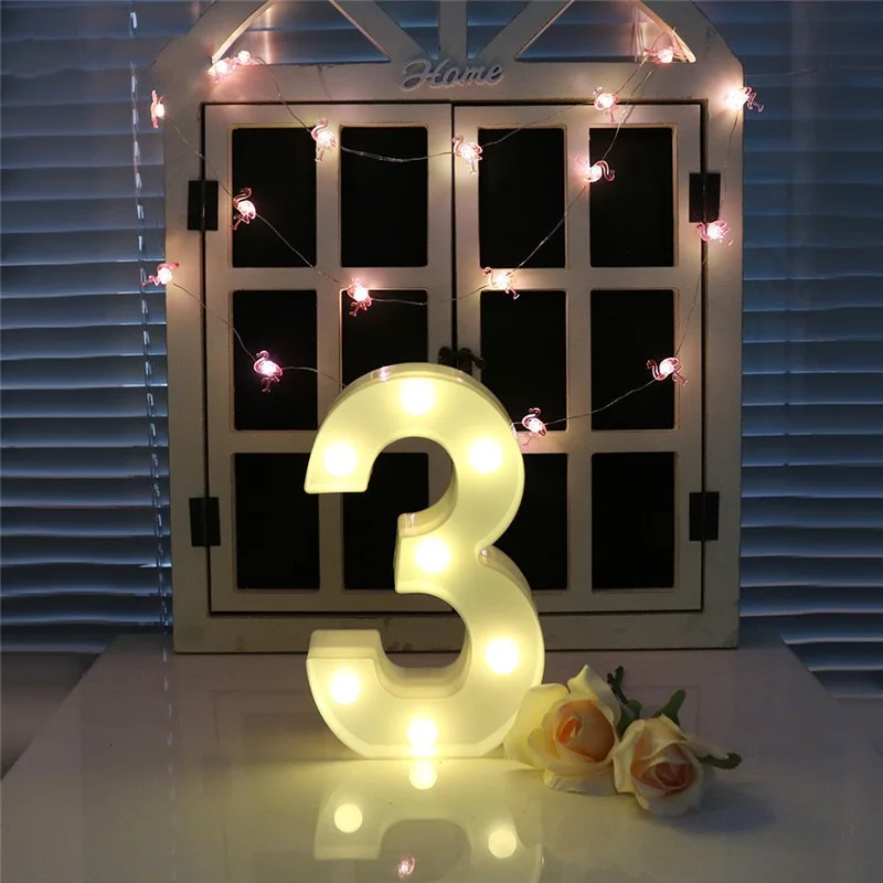 Zabavno Belo Plastično 0-9 LED Pismo Noč Svetlobe Ustvarjalne Število Baterije Svetilke Romantično svate, Dekoracijo Božični Svetlobna