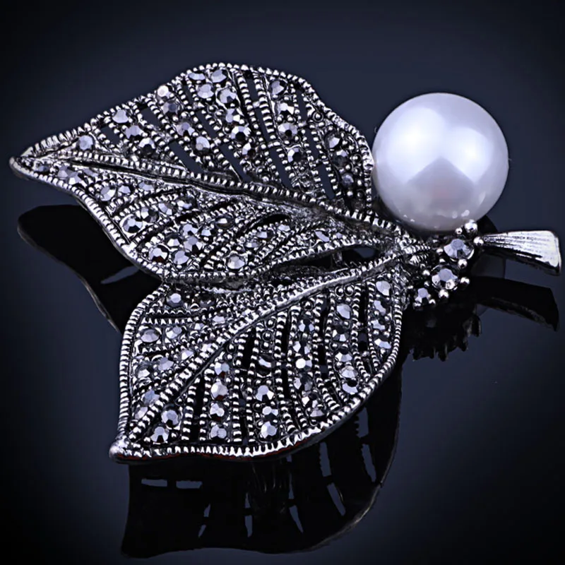 Zlxgirl Letnik White Pearl Broška Za Ženske Poročne nakit Antique silver Broške Šopek Moda, oblačila Hidžab Šal Pin Up Sponke