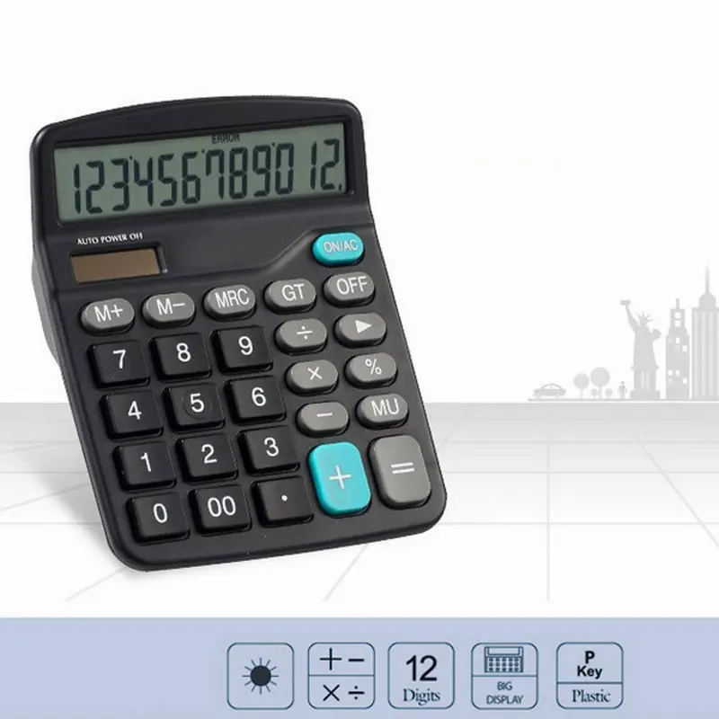 Črna 12 Mestno Velik Zaslon Kalkulator Moda Računalnik Finančno Računovodstvo SP99