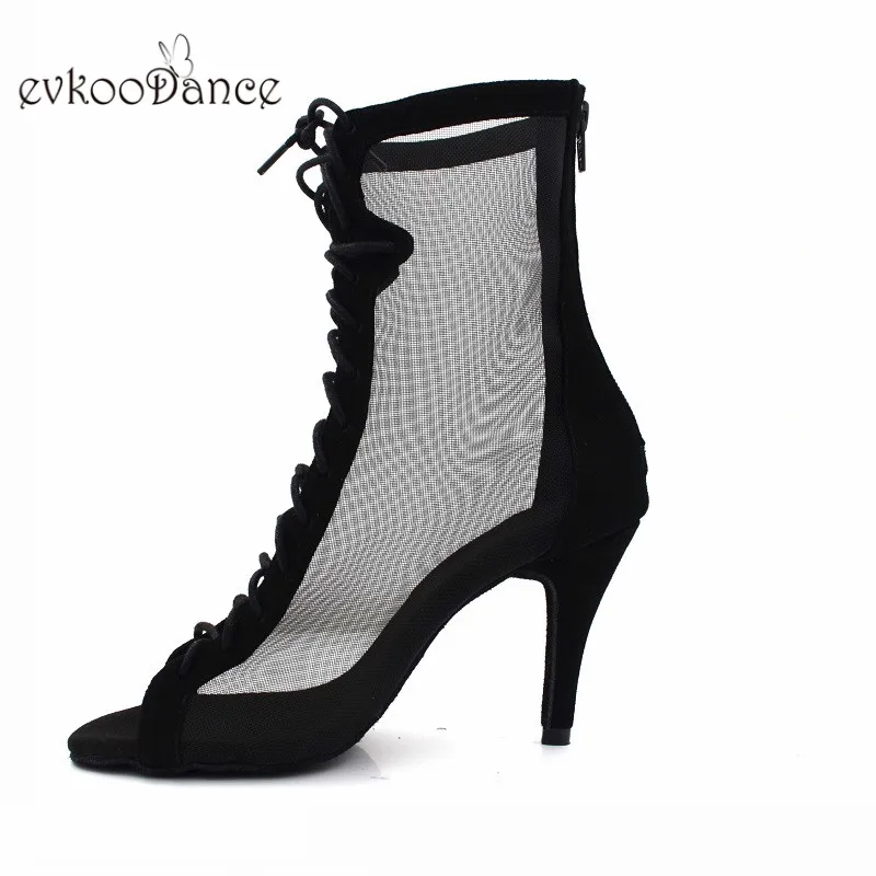 Ženske latinsko Plesne Čevlje Črne Nubuck Z Velikostjo NAS 4-12 latinsko Čevlji Strokovno 8.5 cm Višina Pete latinski Ples Boot Čevlji