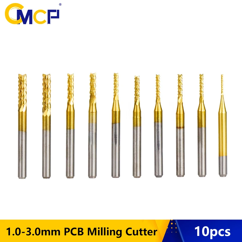 10pcs 1.0-3.0 mm PCB Graviranje Bitov Drill Bit Nastavite Karbida Koncu Mlin 1/8