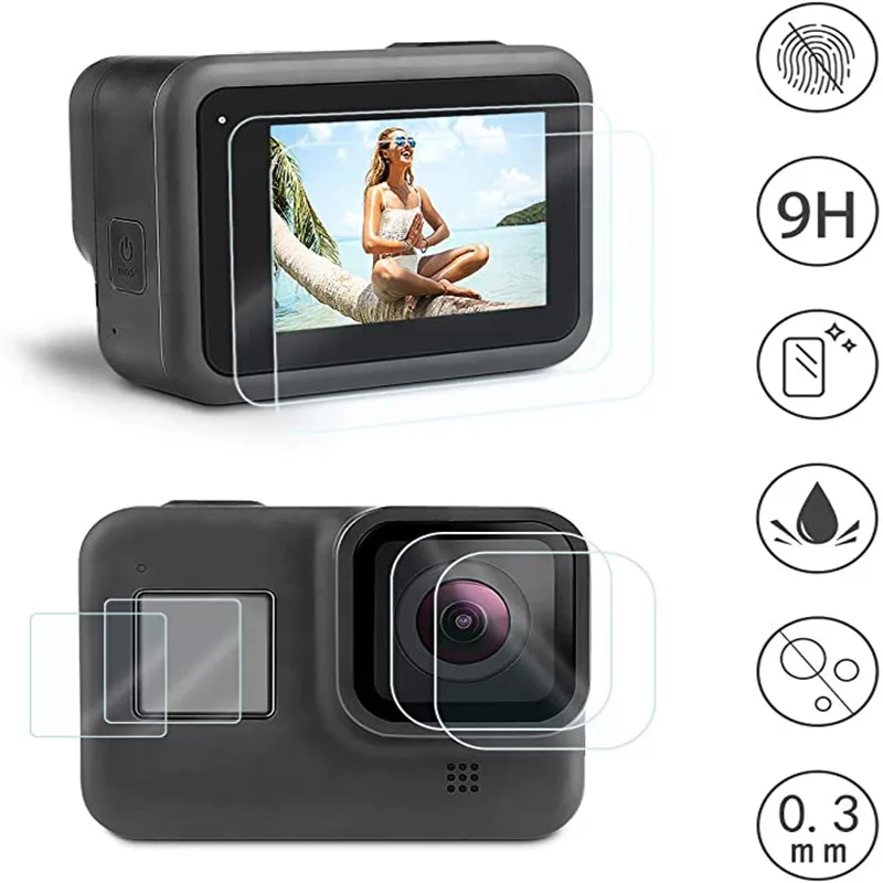 2 kompleta (6pcs), Kaljeno Steklo Ultra Zbriši Zaslon Objektiv Zaščitnik Film delovanje Fotoaparata Pribor za GoPro Hero 8 Črna Kamera