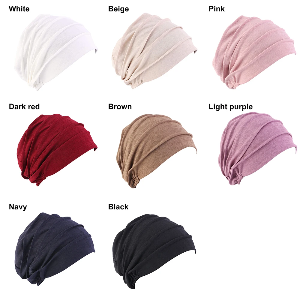 2020 Nov Elastična Bombaž Turban Klobuk Barva Ženske Toplo Zimo Izpadanje Las Headscarf Pokrova Notranje Hijabs Skp Muslimanskih Kemo Klobuk