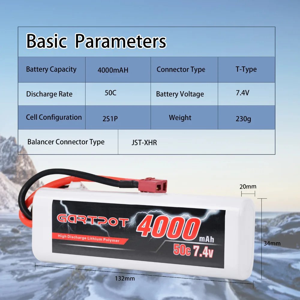 2Units GARTPOT Lipo Baterija 4000 mah 7.4 V RC Akumulator 2S Lipo Baterije RC 50C Lipo 7.4 V, z Dekani Plug za RC Tovornjak Traxxas