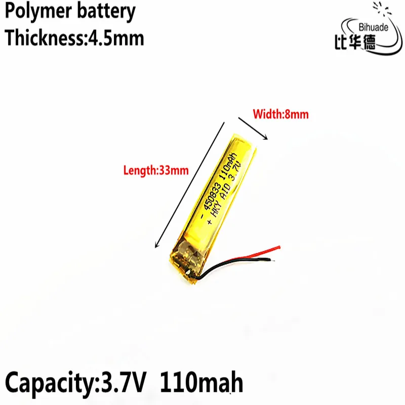 3,7 V 110mAh 450833 Litij-Polymer Li-Po baterija li ionska Baterija za Polnjenje celic Za Mp3, MP4 MP5 GPS, PSP, mobilni bluetooth