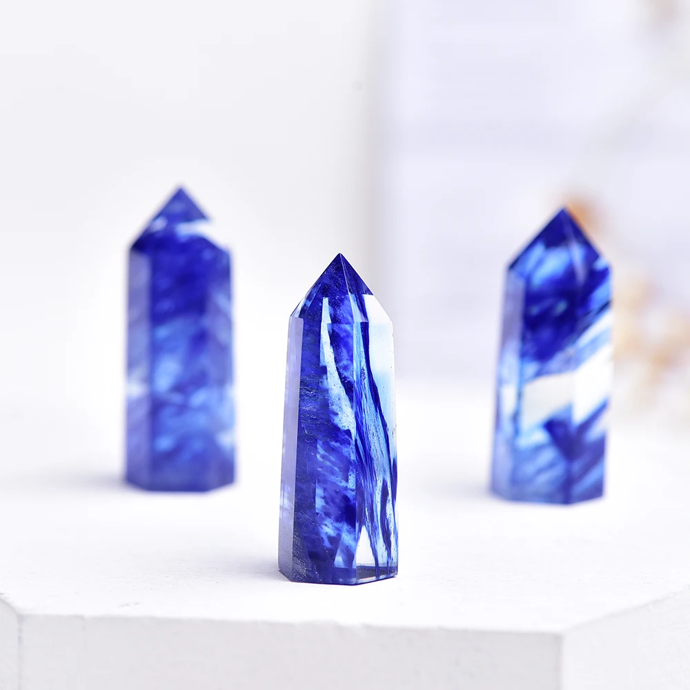 35-45mm 1PC Umetne Modra taljenja kristali kremena Ročno Izrezljane kristalno točk palico steber zdravilni kamen