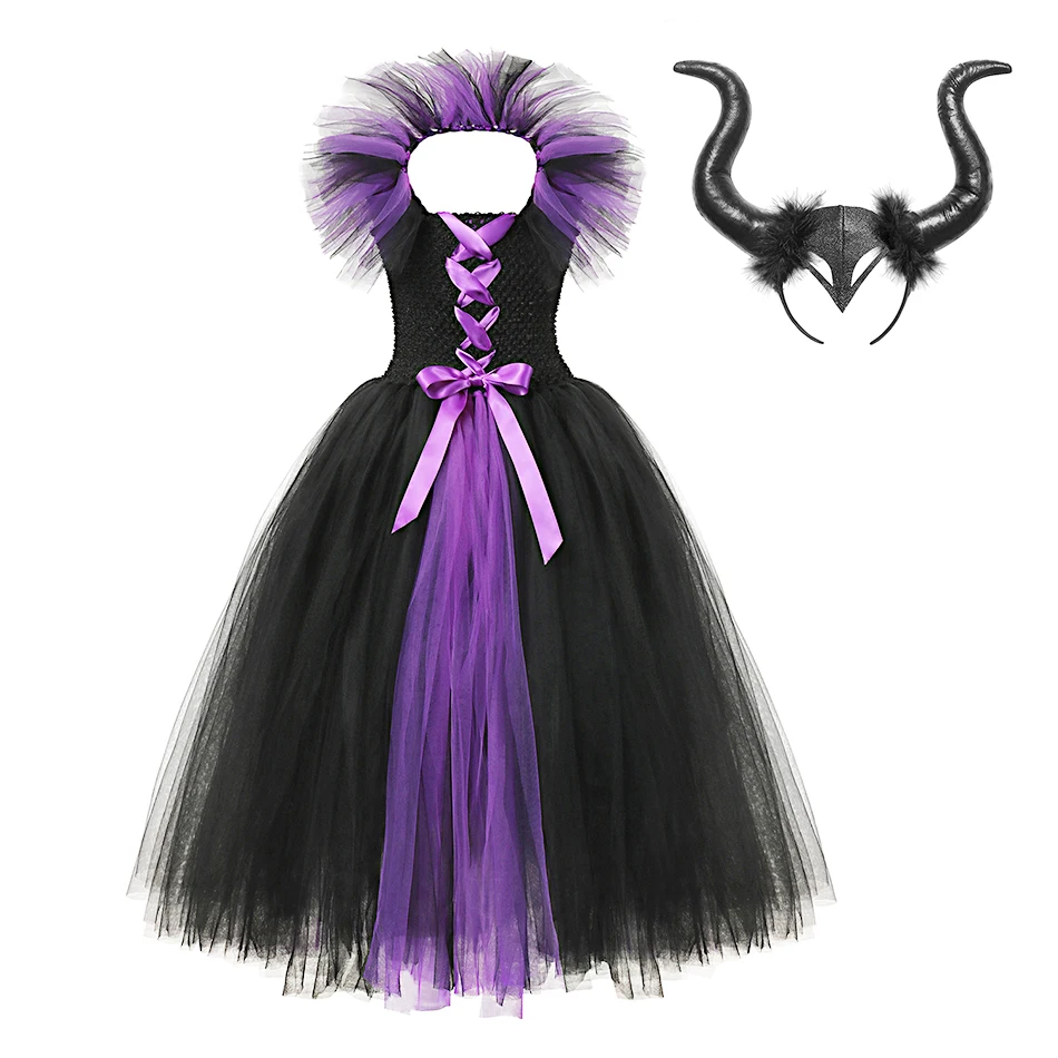 3PCS Maleficent Oblačila Sklop za Dekleta Tutu Obleko Pokrival Krila Potomci Lopov Maleficent Cosplay Kostum, mačehe Frock