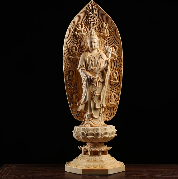42cm 3PCS Zahodni Tri Buda Ciprese Lesa Kip Feng Shui Buda Dvorani Worshiping Amitabha Guanyin Bodhisattva Doma Dekor