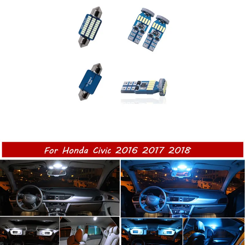 4pcs Napak LED Notranja Osvetlitev za Honda Civic 2016 2017 2018 white ice blue
