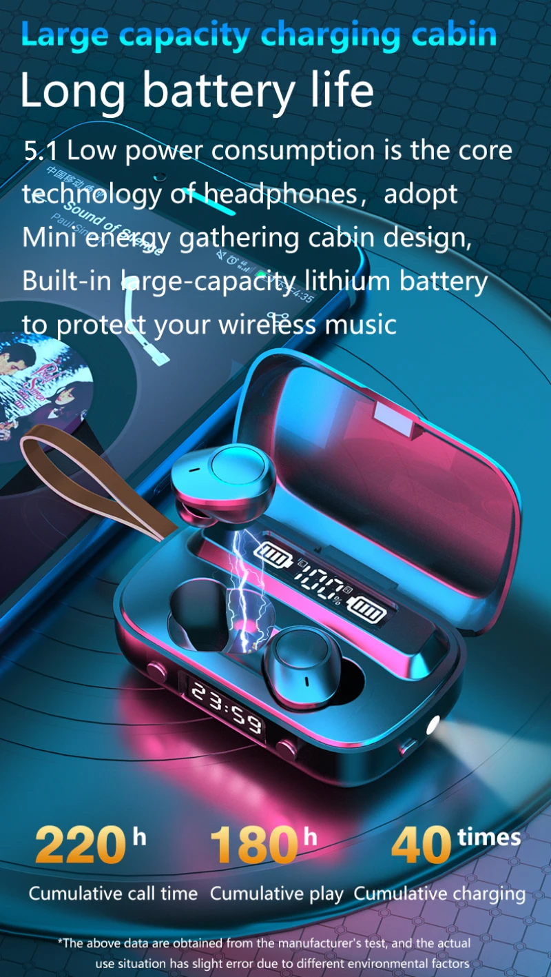 5.1 Bluetooth Slušalke TWS Brezžične V Uho Stereo Čepkov Za IOS/Android Pametni telefon Z Uro 2000mAh Baterija Primeru