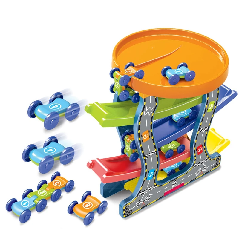 5-Plast Ploščadi Race Track & 4 Mini Vztrajnosti Avto Drseč Igrače Baby Toddler Motornih Spretnost Razvojne Učenje Igrače Otrok