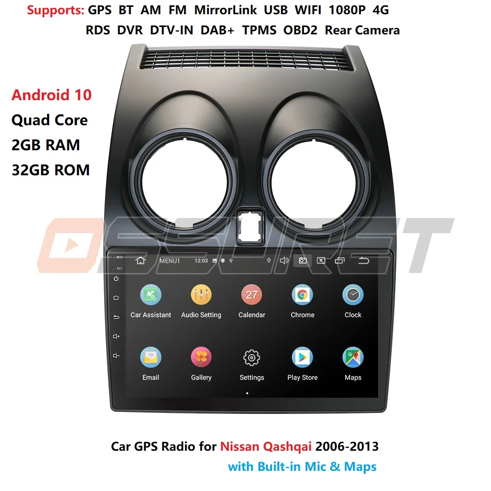 Android 10 Quad Core Dvojno 2 Din 9-Palčni 2G RAM, 32 G ROM Avto BREZ DVD Predvajalnik Multimedijski Predvajalnik za Nissan Qashqai J10 2006-2013