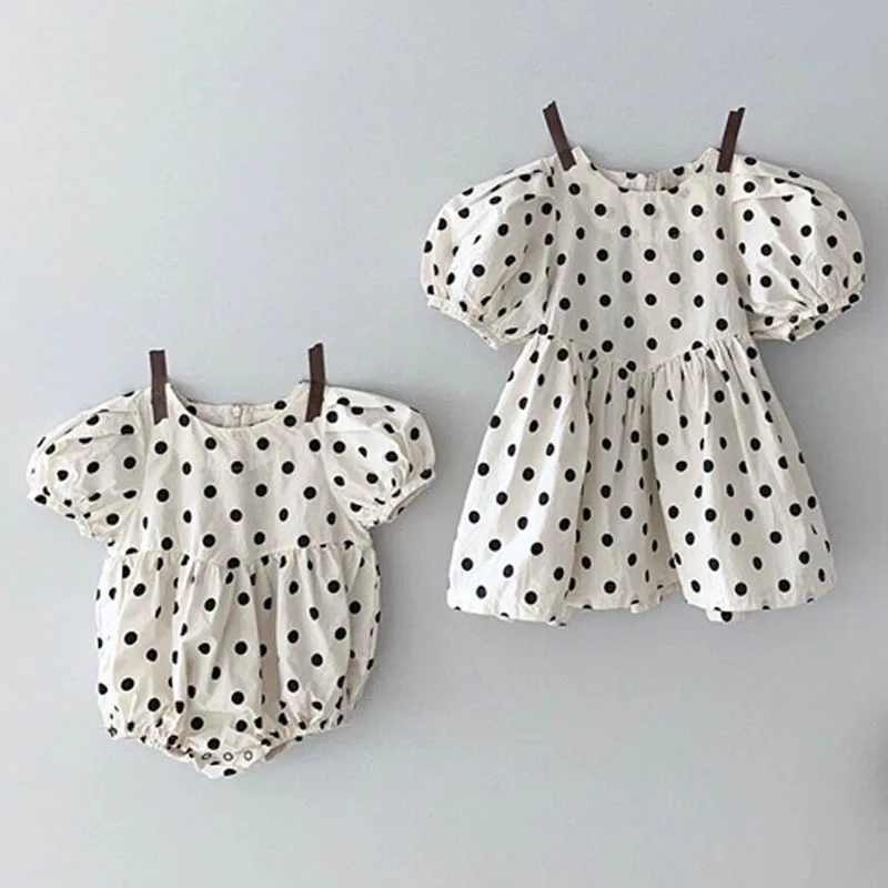 Baby Dekleta, Igralne Obleke Nove 2020 Poletje Za Malčke Dekliška Obleka, Obleka Otroška Oblačila Bodysuits Pika Puff Rokav Igralne Obleke