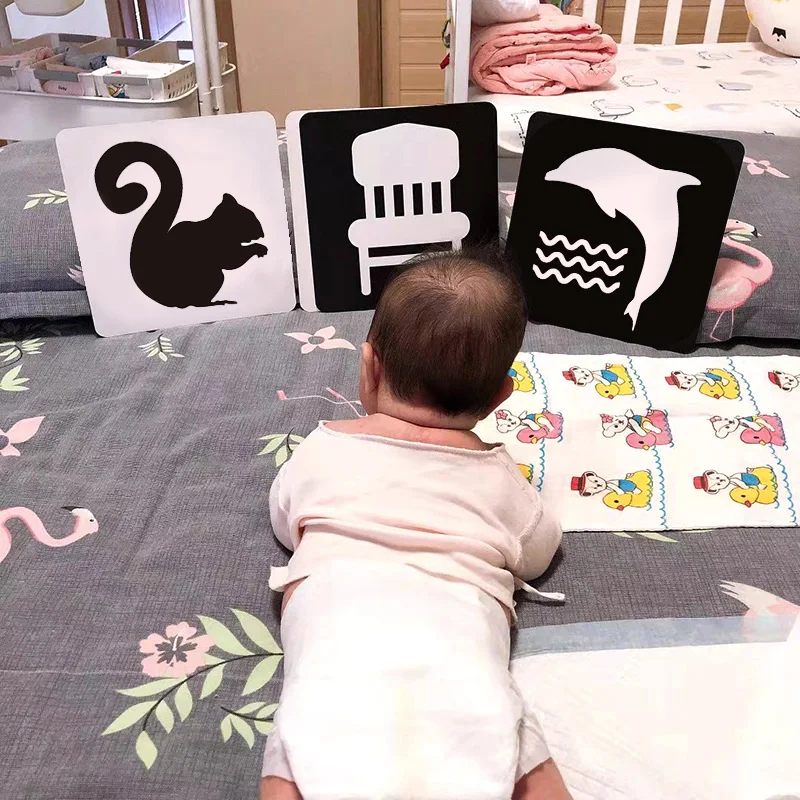 Baby Učne Kartice Igrače Montessori Igrače Črno Bel Flash Kartice Otroci Senzorično Igrača Visokim Kontrastom Vizualno Stimulacijo Flashcards