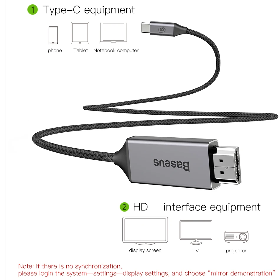Baseus USB-C HDMI je združljiv Kabel 4K 60Hz Tip C do HDMI je združljiv vmesnik za Huawei P30 P40 Pro Samsung S20 S9 S10 OnePlus 7