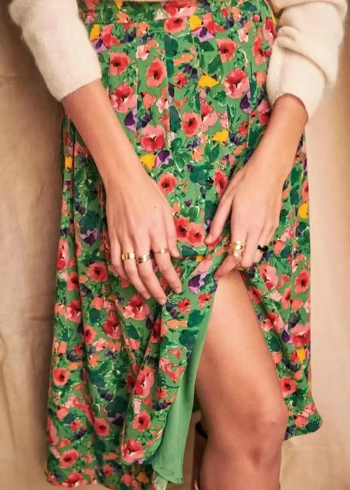 Dave&Di ins bogger angliji letnik cvjetnim tiskanja naguban vilice visoko waists krilo ženske faldas mujer moda 2020 dolga krila womens