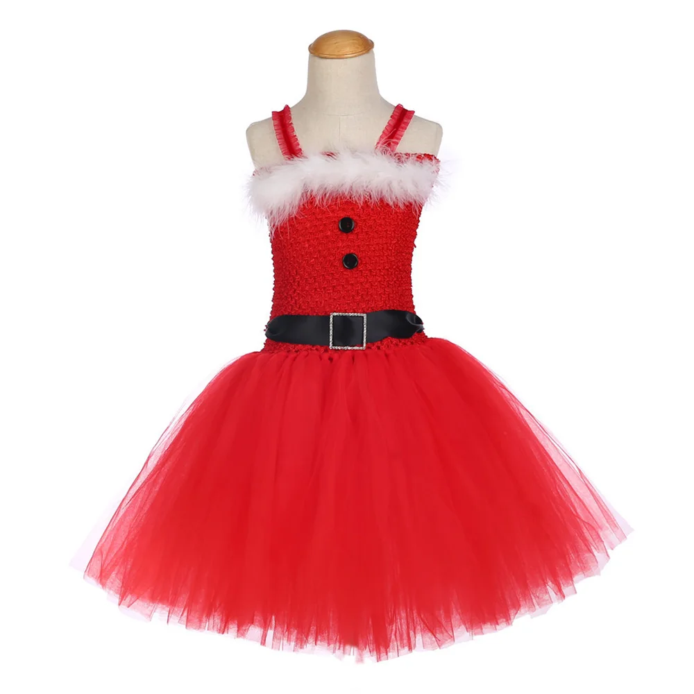 Dekleta Božič Santa Pozimi Obleko z Perja in Sashes Ročno Rdeče Zabuhle Obleko za Otroke Rojstni dan Tutu Stranka Obleko Oblačila
