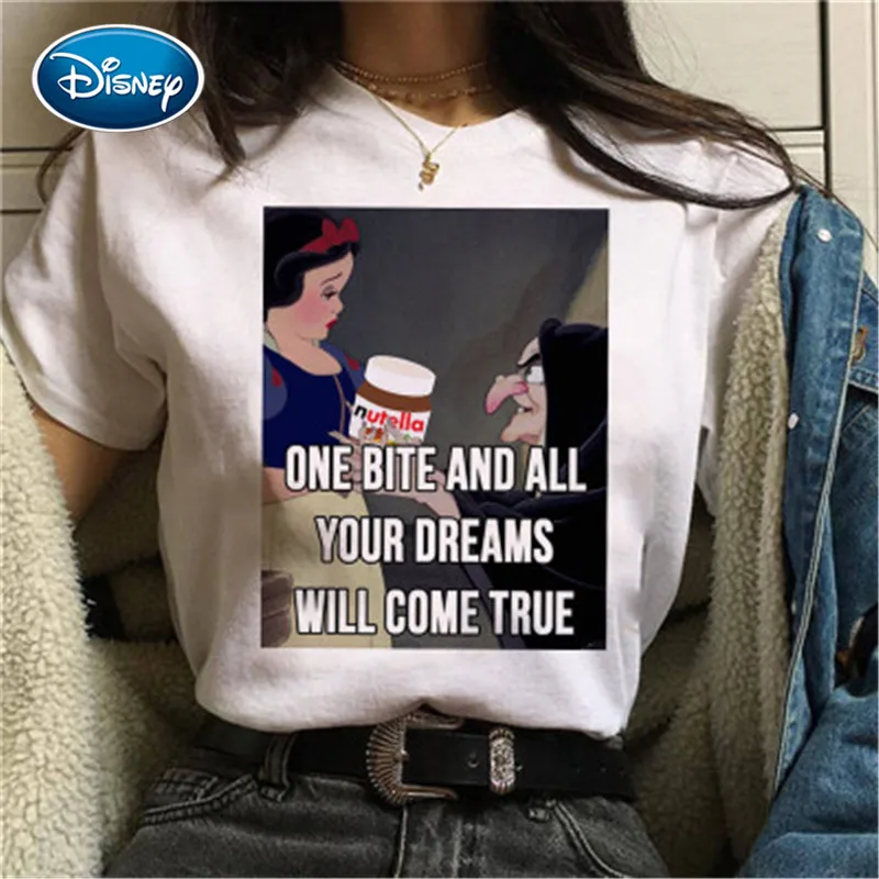 Disney Poletje Princesa humoreska priložnostne črke Harajuku kratka sleeved Punk tops S-XXL svoboden risanka ženski Tees nekaj zabavno T-shirt
