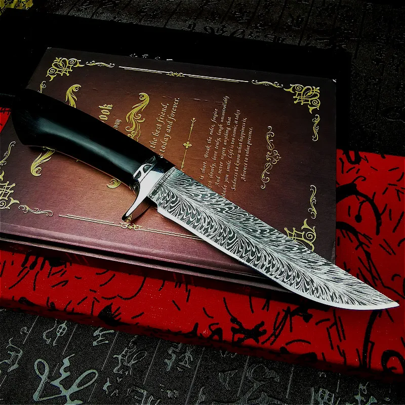 Ebony ročaj pero vzorec prostem taktike, oster nož naravnost Višji oblikovalec meri pokrit nož džungle lovski nož