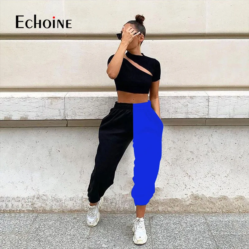 Echoine 2020 ženske Priložnostne Bombaž visoke pasu šport mozaik joggers sweatpants moda ulične hlače hlače plus velikost