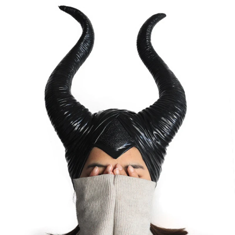 Halloween Cosplay Maleficent Čarovnica Rogovi Klobuk Pokrivala Masko Pokrivala Čelada Stranka Črna Kraljica