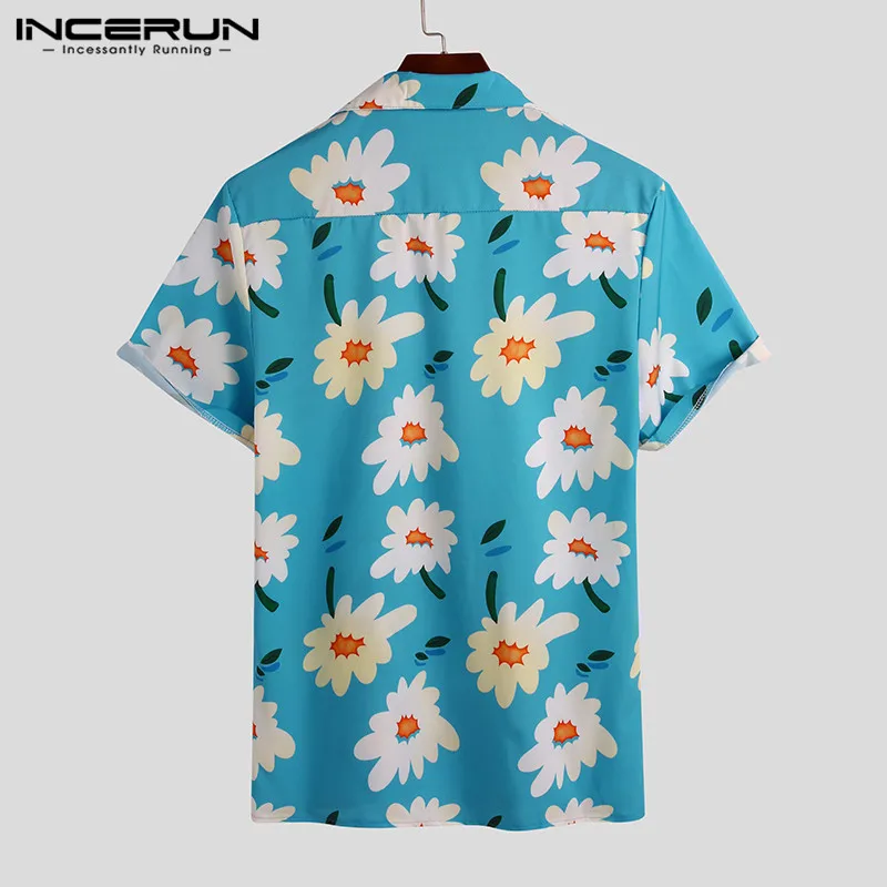 INCERUN 2021 Moških Hawaiian Majica Kratek Rokav Cvet Tiskanja River Plaži Bluzo Ulične Poletne Počitnice Priložnostne Camisas Hombre