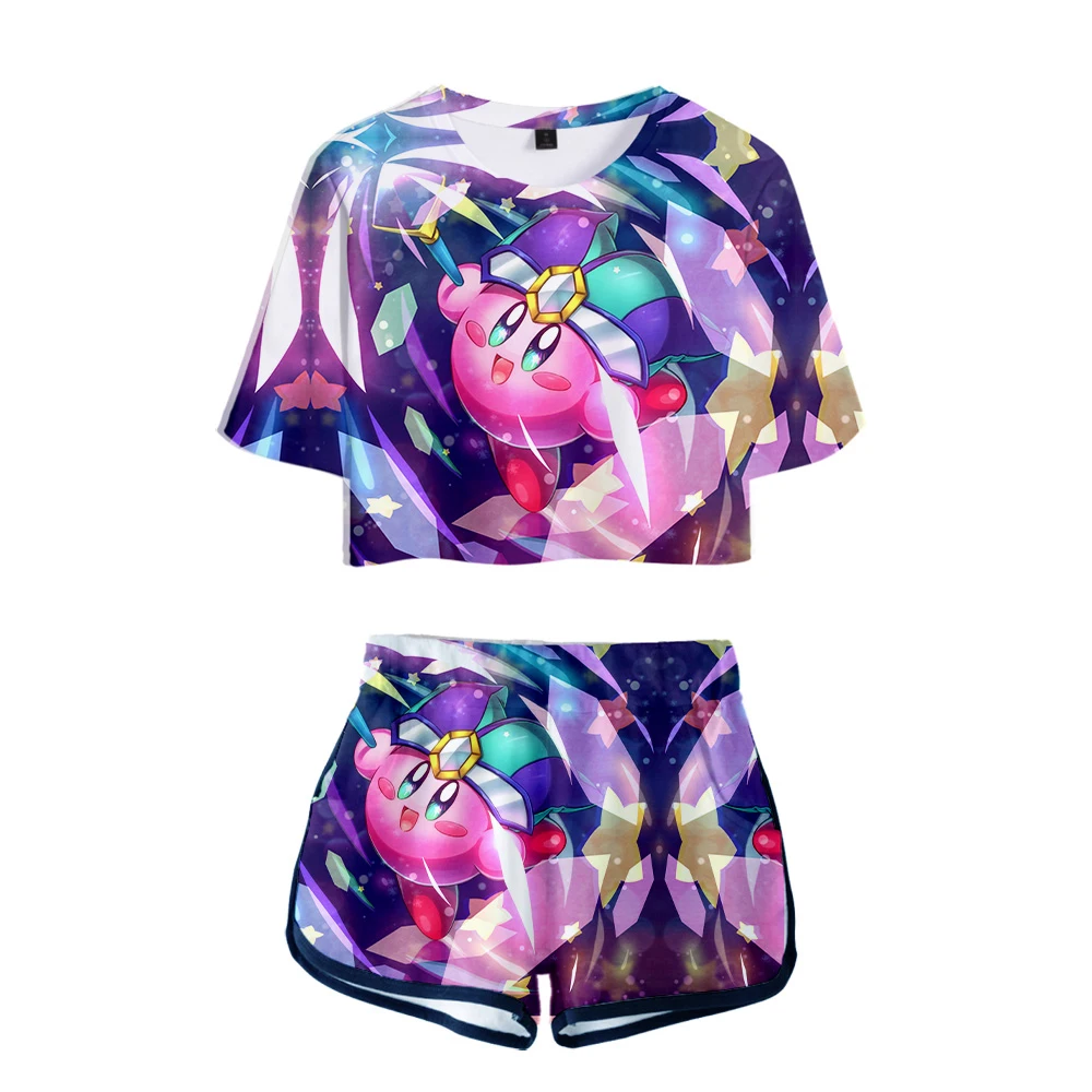 Izpostavljena Popka T-shirt + Kratke Hlače za Poletje Kirby Ženske dvodelne Vrhovi Priložnostne Vroče Ženske Dekle Določa 2020 Priljubljena Nov Pulover