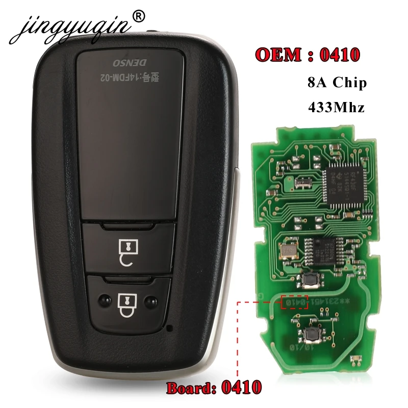 Jingyuqin 2 Gumbe, ki VPRAŠATI 433MHz Smart Remote Key Fob 8A Čip za Toyota CHR C-HR IzoA 2018 2019 2020 Odbor Št 0410 brez ključa Pojdi