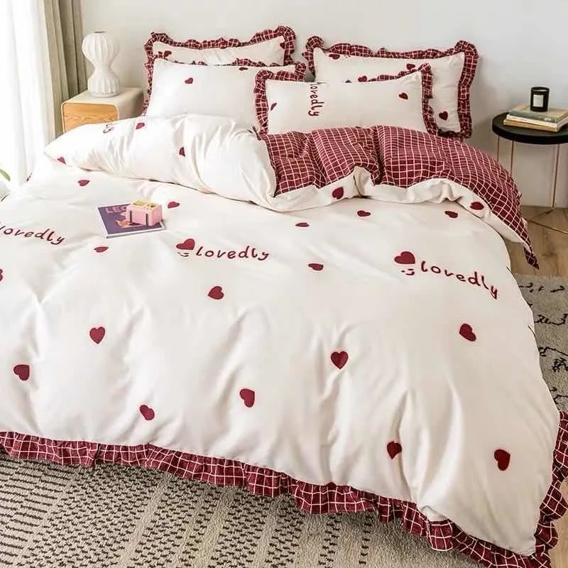 Korejska različica posteljo krilo štiri-delni posteljni zgosti princess style odeja zajemajo stanja prevleke tri-kos dekle srce