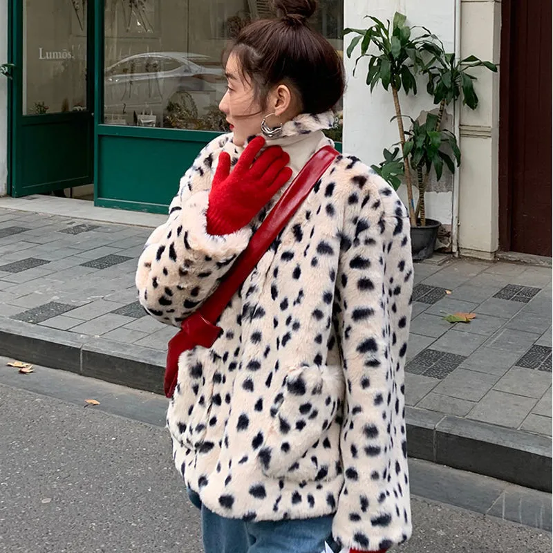 Leopard Natisniti Umetno Lambswool Kratek Coats Ženske Zimske Svoboden Hip Hop Oversize Zgostitev Toplo Jakno 2020 Korejski Moda Vrhnja Oblačila