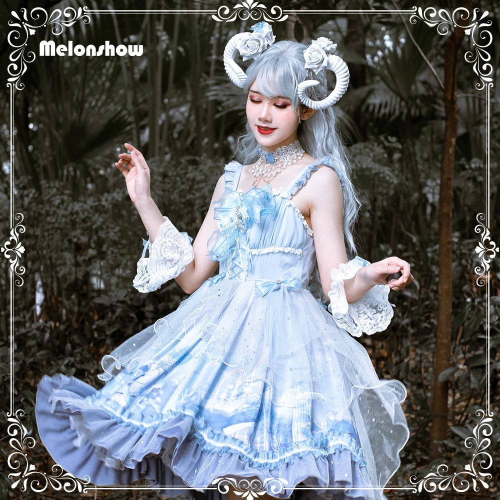 Melonshow Sweet Lolita Obleko Plus Velikost Modra Viktorijanski Obleka Ženske Pravljice Obleko Kawaii Oblačila Gothic Lolita JSK vestidos Dekleta
