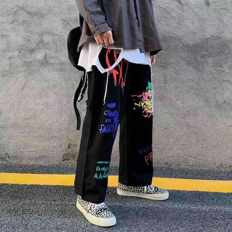 NiceMix Moških Priložnostne Dolge hlače pari korejski high street grafiti tiskanje neposredno elastični pas kombinezon Visoko Pasu Hlače