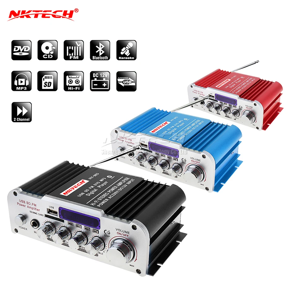 NKTECH NN-803 Ojačevalnik Bluetooth Avto Moč Digitalnih Predvajalnik Zvoka 2x 41W Hi-Fi Stereo BAS USB SD MP3, DVD FM DSP DC12V 220-240V