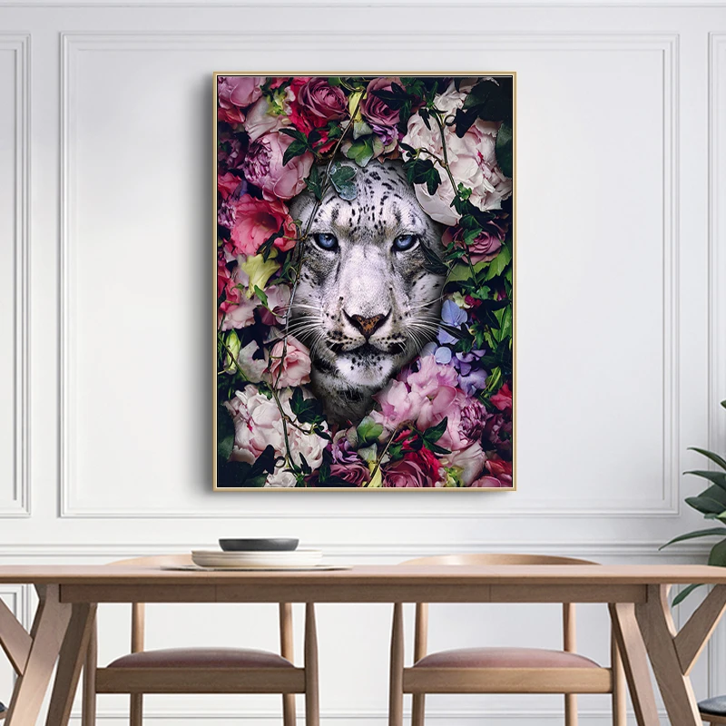 Nordijska Cvet Živali Slikarstvo Lev, Tiger, Leopard Opica Slike Wall Art Cuadro Dekorativni Dropshipping Platna, Plakati, Tiskanje