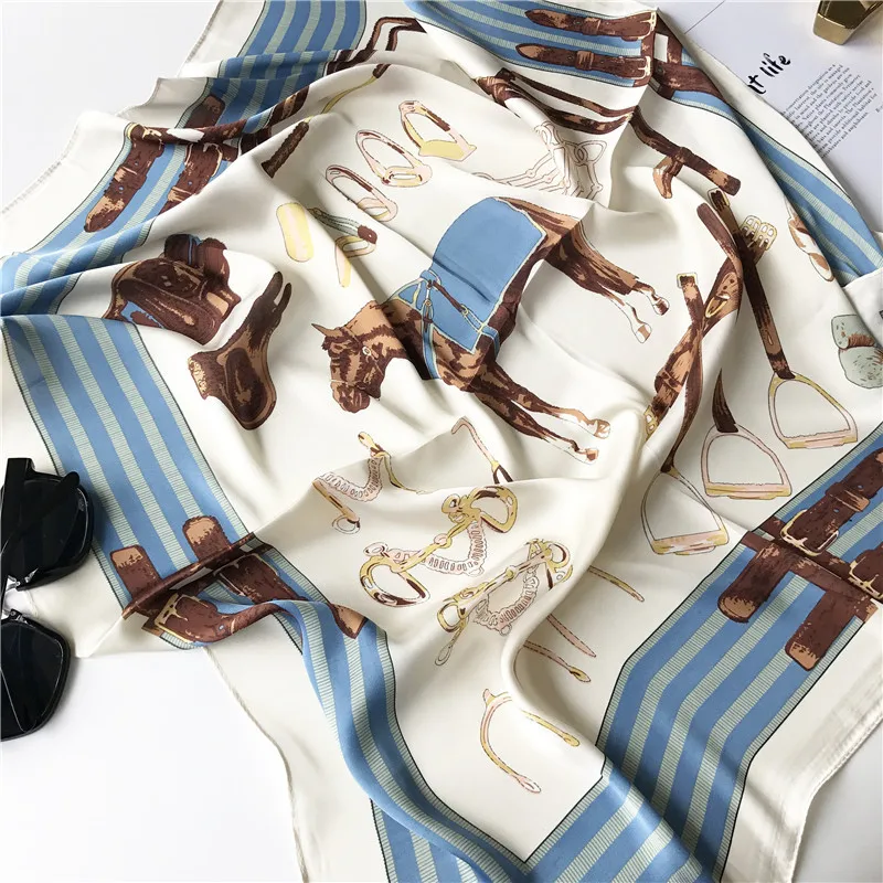 NOVA zasnova šal za ženske verige konj natisnjeni foulard živali desigual majhne šal luksuzne blagovne znamke saten kvadratni šal za laidies