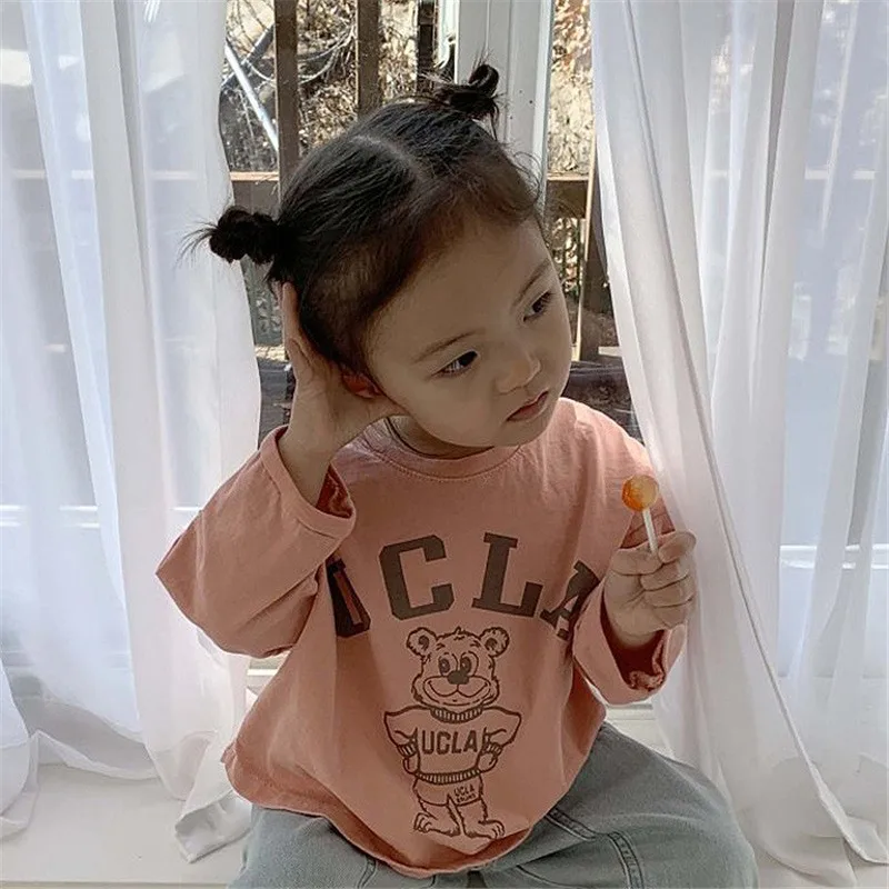Novi korejski otroška Majica s kratkimi rokavi za Dečke In Deklice Bombaž Dno Majica Dolg Rokav Risanka Vrhovi 1-7 Let Otroci Priložnostne Vrhovi