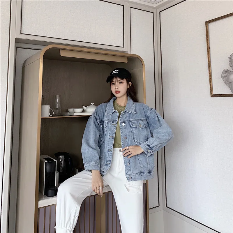 Novo leto 2020 Jeseni, Pozimi Ženske Jeans Jakne Vrhnja oblačila Zloži Nazaj High Street Modi korejski Stil Jeans Vrhovi