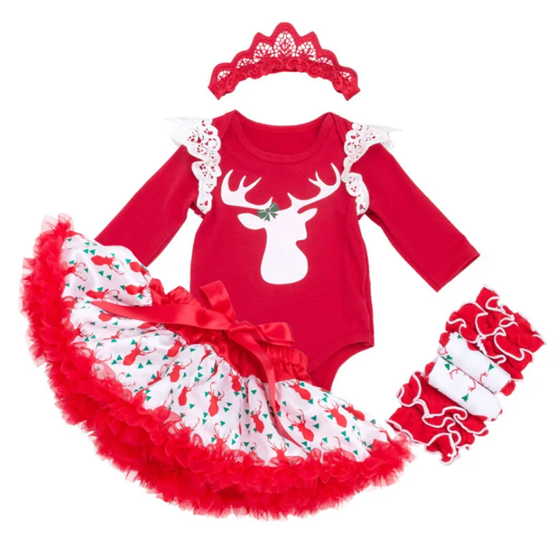 Novorojenček božič nastavite novo leto baby dekle novorojenčka obleke obleke glavo band rdeča oblačila, bombaž tutu krilo sneg moose obleko